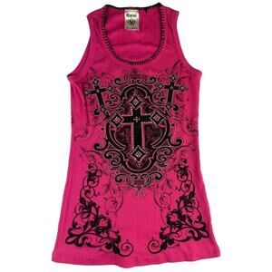 Y2K Vocal Crystal Hot Pink Tank Top - Size XL